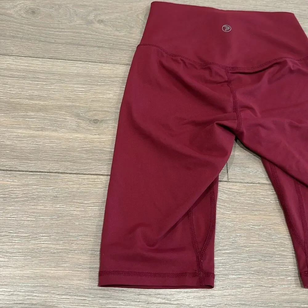 SAVVI Burgundy Wine Red Sienna Mid Rise Active Workout Running Biker Shorts Sz S